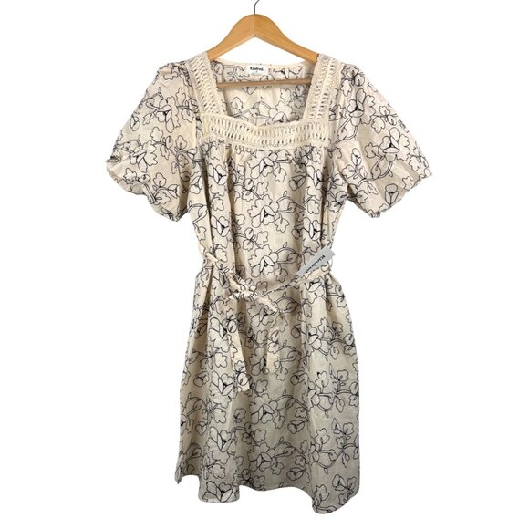 Kindred boho floral embroidered puff sleeve cottage core dress cream 90s sz XL - Picture 2 of 10
